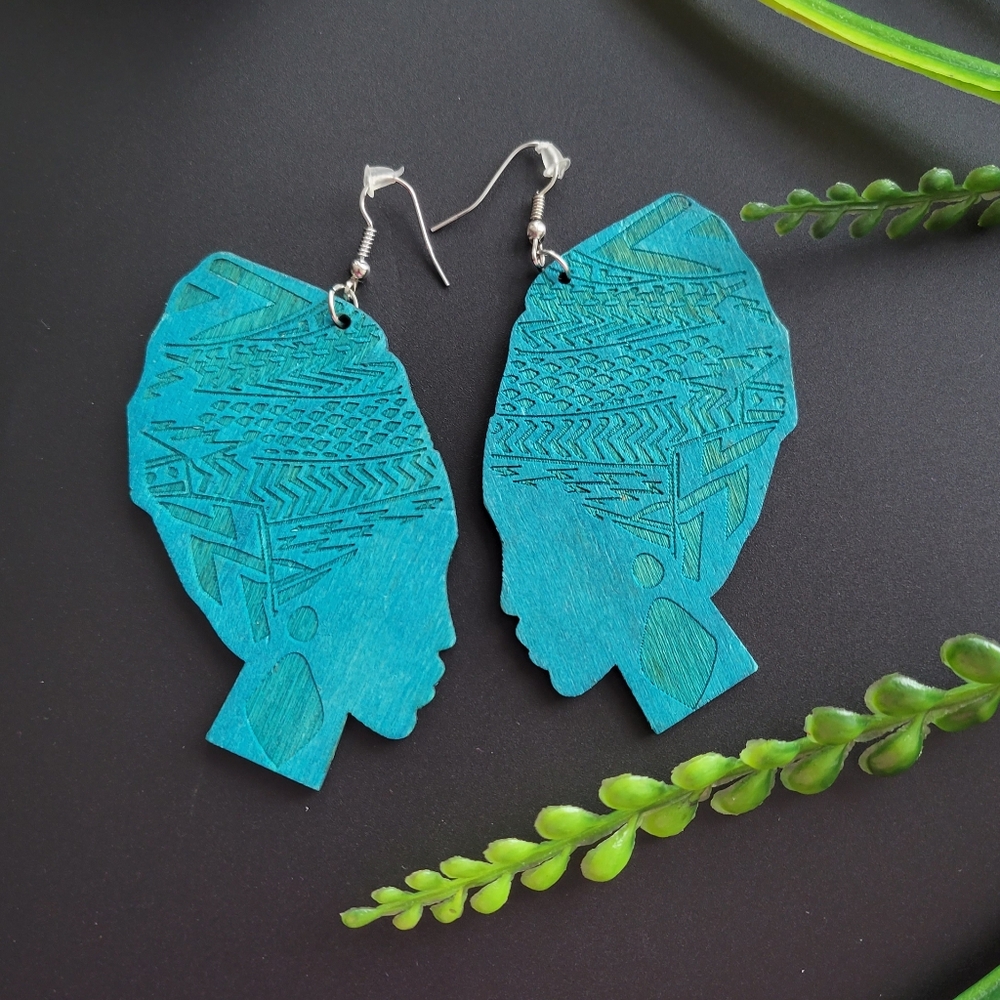 African Afro silhouette Wooden Earrings